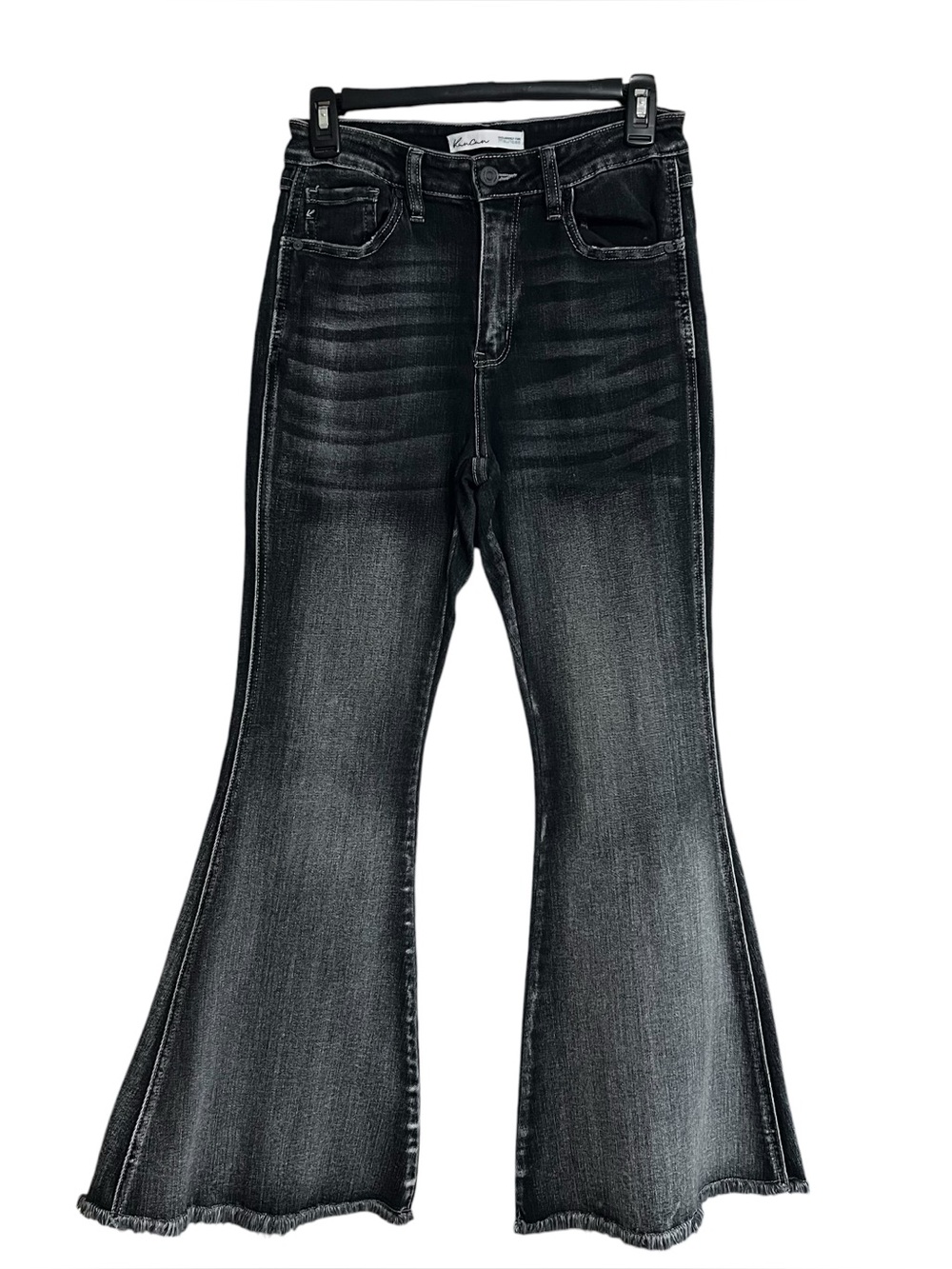 Kancan By Maurices Women’s Jeans Sz 7/27 Black/Gray Flared Raw Hems Pockets
